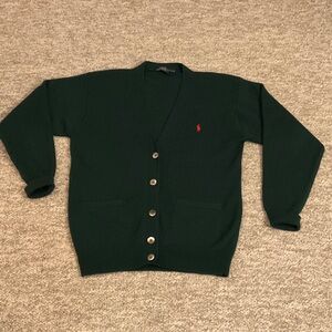 Vintage Blue Label Ralph Lauren Polo Men's Dark Green Cardigan